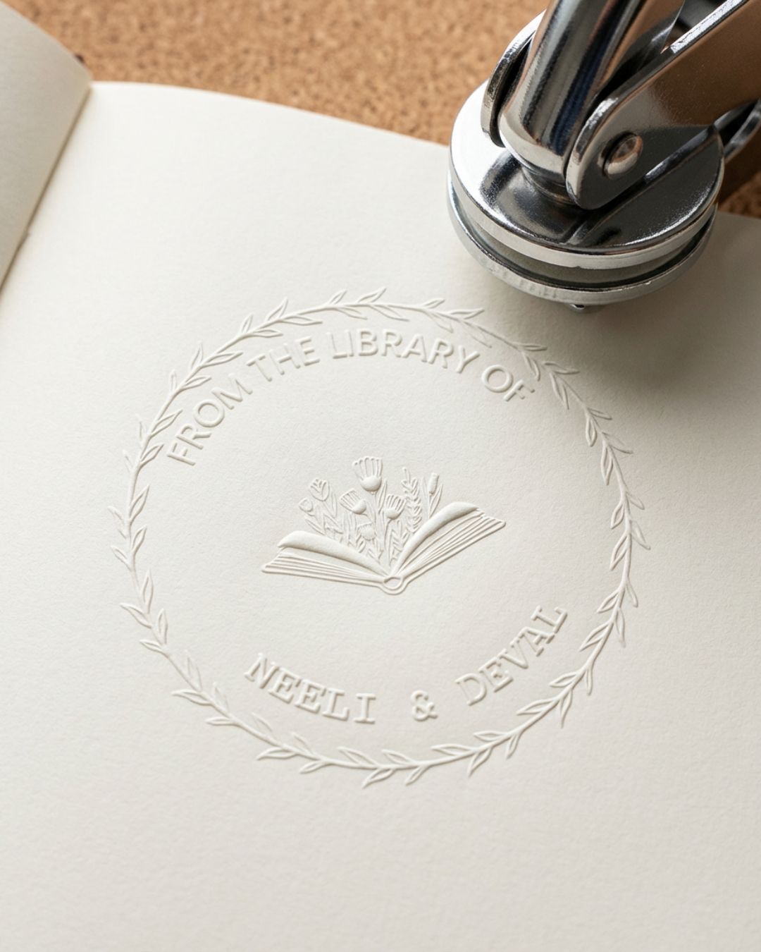 Customised Paper Embosser - Floral Library Seal (40 mm) - Stamporaa - in Mumbai India
